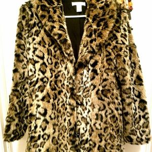 H&M Faux Leopard Print Fur Coat